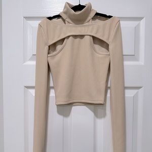 Maniere De Voir Cream Beige Long Sleeve Crop Top - Size XS